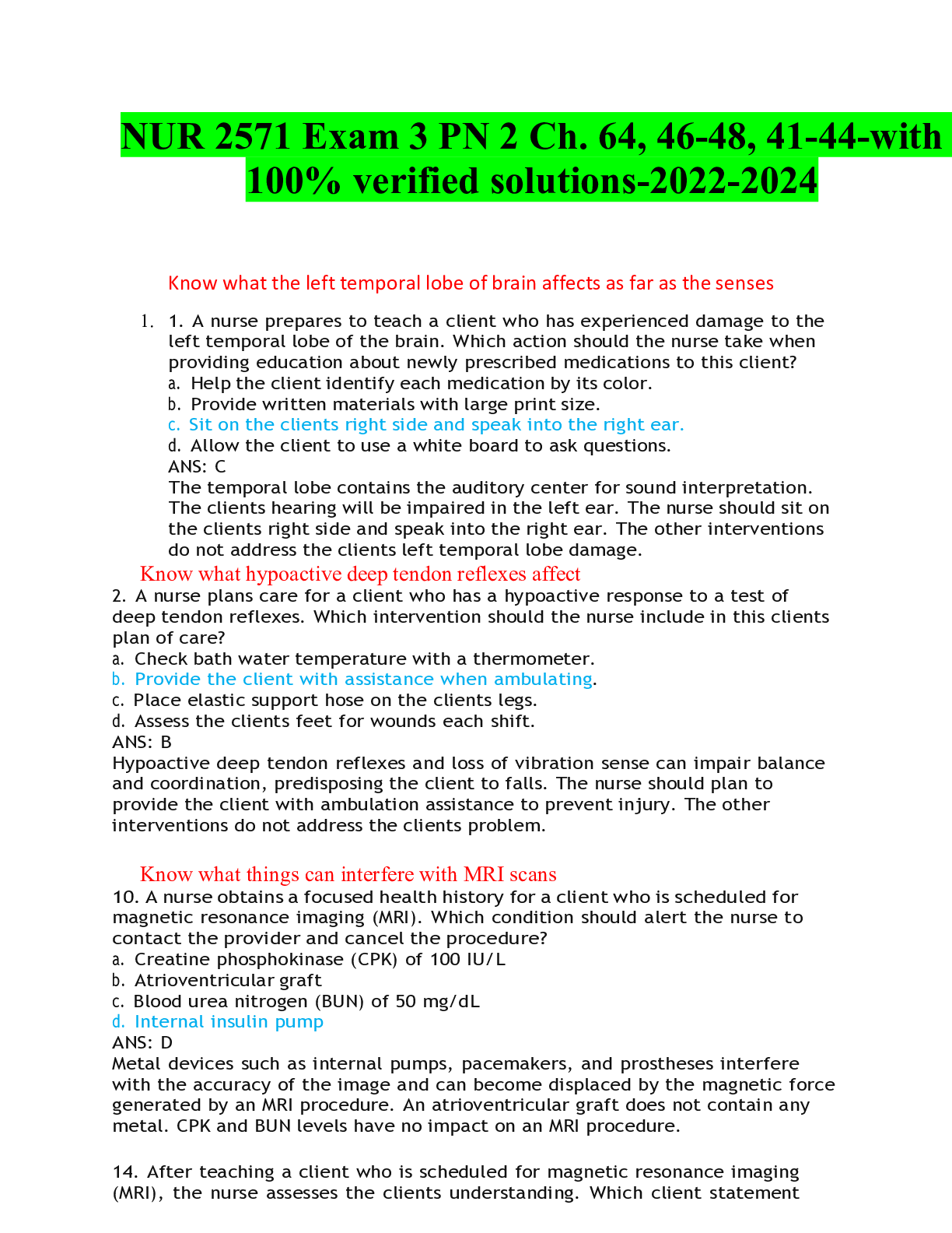Preview image for NUR 2571 Exam 3 PN 2 Ch. 64, 46-48, 41-44-with 100% verified solutions-2022-2024
